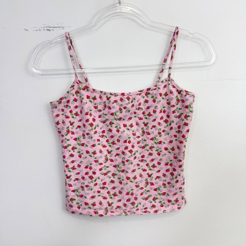 Vintage Y2K Energie Strawberry Floral Cami Tank Top Women's Size M Pink